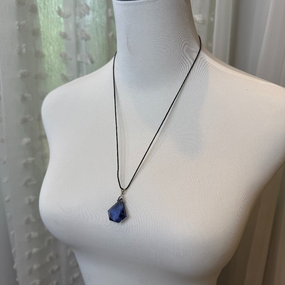Chiseled Blue Glass Pendant Necklace